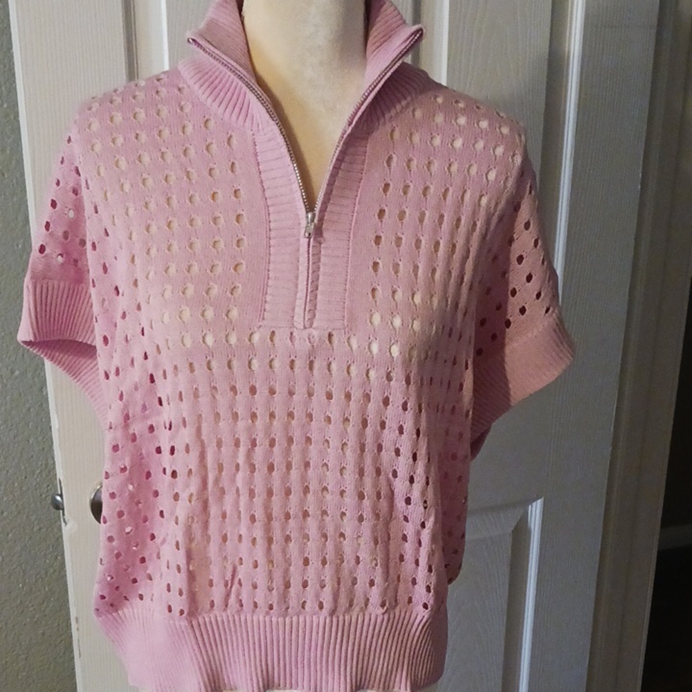 Cut Out Pink V-Neck Sweater